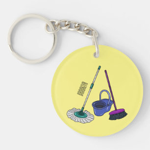 Broom & mop cartoon illustration keychain