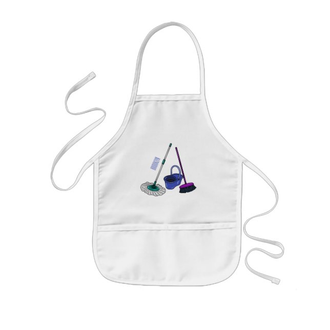 Broom & mop cartoon illustration kids apron (Front)
