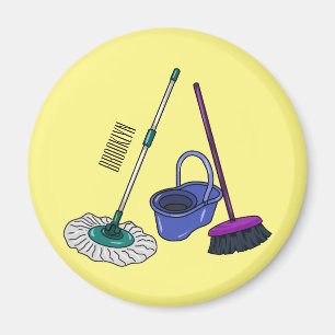 Broom & mop cartoon illustration magnet