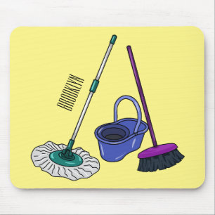 Broom & mop cartoon illustration mouse pad