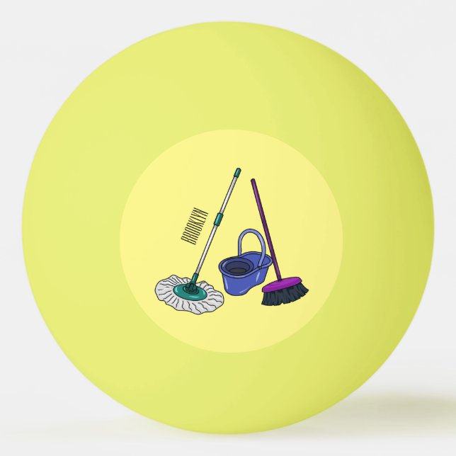 Broom & mop cartoon illustration ping pong ball (Front)