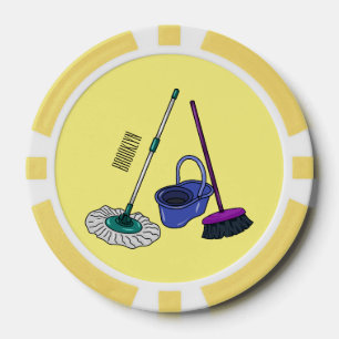 Broom & mop cartoon illustration poker chips