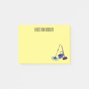 Broom & mop cartoon illustration post-it notes