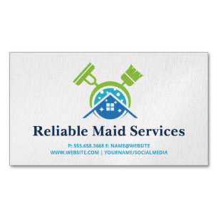 Broom Mop Cleaning Supplies   Maid Services Magnetic Business Card
