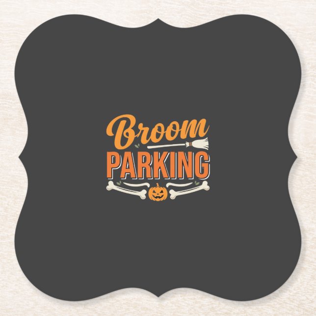 Broom Parking Halloween Vector Design_1 Paper Coaster (Front)