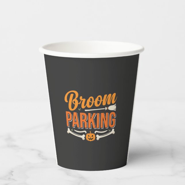 Broom Parking Halloween Vector Design_1 Paper Cups (Front)