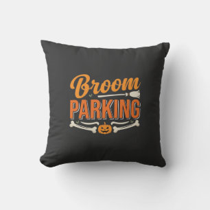 Broom Parking Halloween Vector Design_1 Throw Pillow