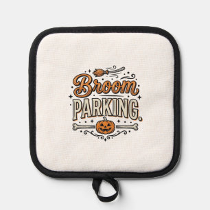Broom Parking Halloween Vintage Witch Vector Desig Pot Holder