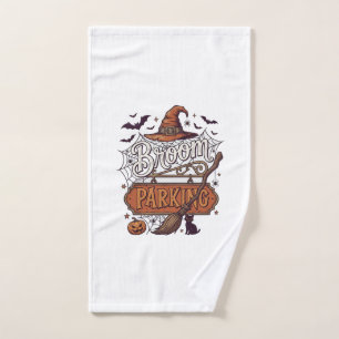 Broom Parking Halloween Witch Hat Broomstick Black Hand Towel