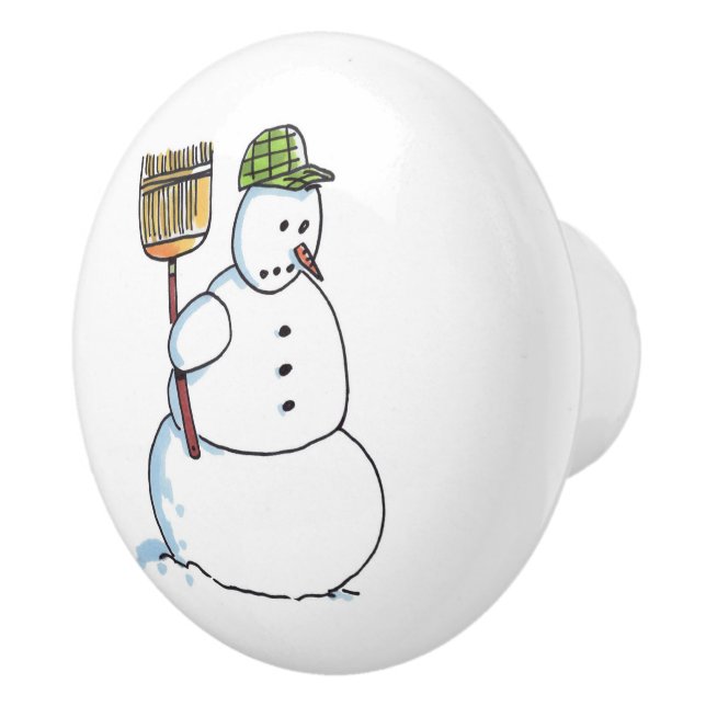 Broom Snowman ceramic knob (Right)