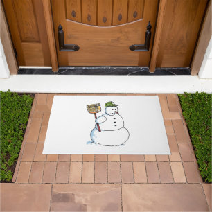 Broom Snowman doormat