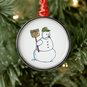 Broom Snowman round premium ornament