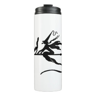 Broom Witch Flying Cat Halloween Silhouette Thermal Tumbler