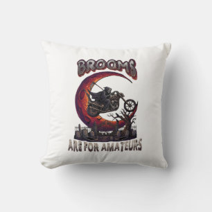 Brooms Amateurs Grim Reaper Motorcycle Halloween R Throw Pillow