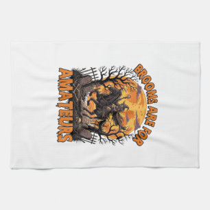 Brooms Are Amateurs Halloween Witch Horse Moon Gra Kitchen Towel