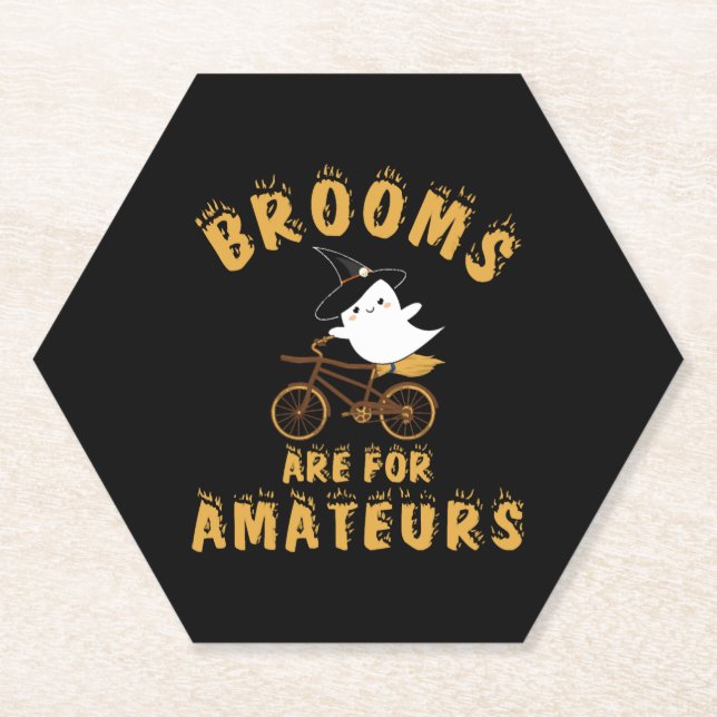 BROOMS ARE FOR AMATEURS HALLOWEEN PAPER COASTER (Front)