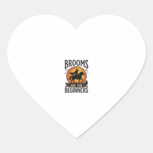 Brooms Are for Beginners Vintage Halloween Witch D Heart Sticker
