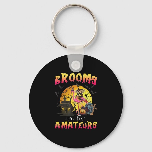 Brooms Are For Flamingo Halloween Keychain (Front)
