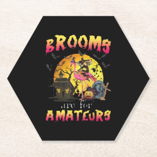 Brooms Are For Flamingo Halloween Paper Coaster