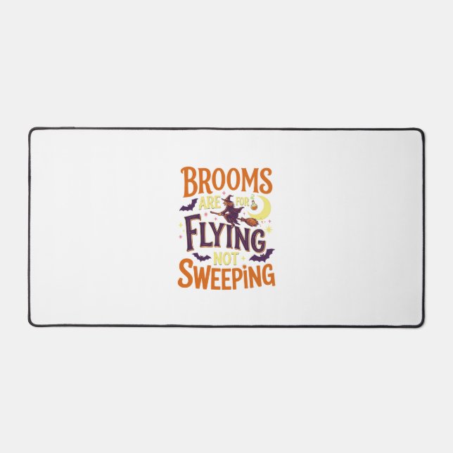Brooms Flying Sweeping Halloween Witch Moon Bats Desk Mat (Front)