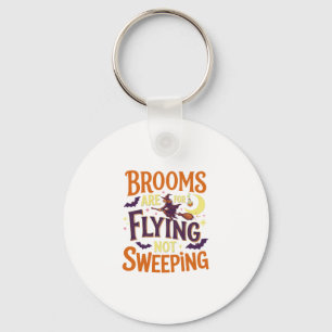Brooms Flying Sweeping Halloween Witch Moon Bats Keychain
