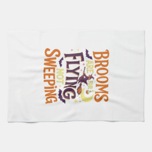 Brooms Flying Sweeping Halloween Witch Moon Bats Kitchen Towel