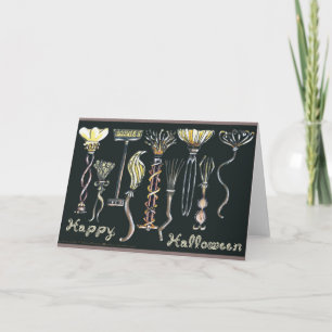 BROOMS UP! Fancy Witches Broomstick Halloween Card