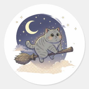 Broomstick Brit – British Shorthair Cat Halloween Classic Round Sticker
