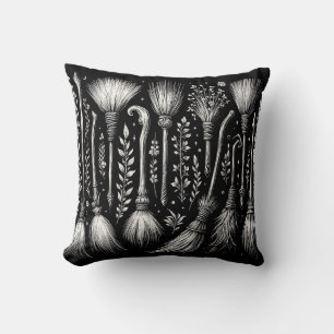Broomsticks and Plants Witchy Magical Throw Pillow