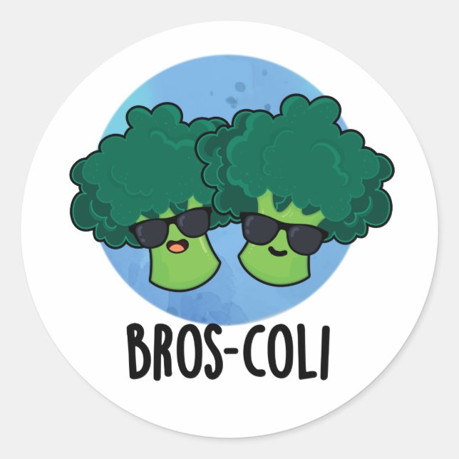 Bros-coli Funny Veggie Broccoli Pun  Classic Round Sticker (Front)