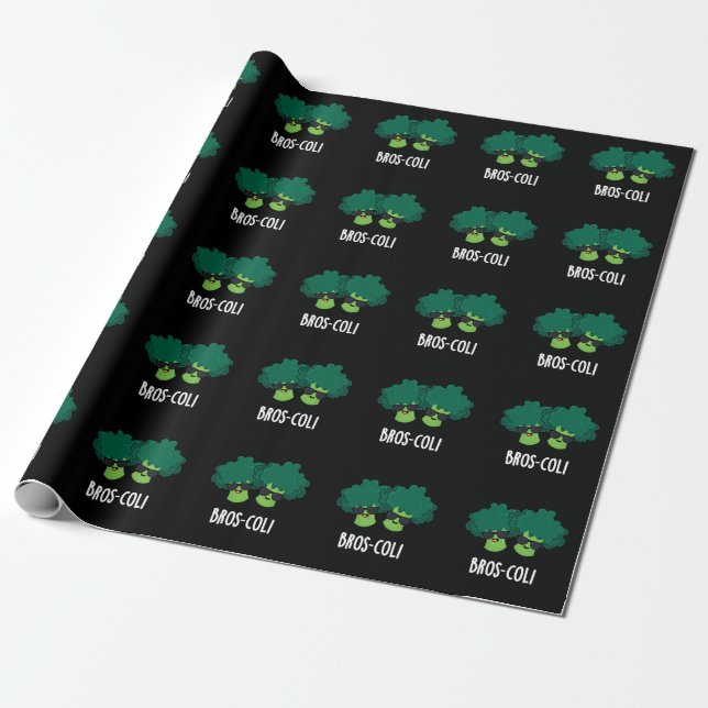 Bros-coli Funny Veggie Broccoli Pun Dark BG Wrapping Paper (Unrolled)