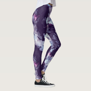 Brosse moderne bleu et violet Leggings