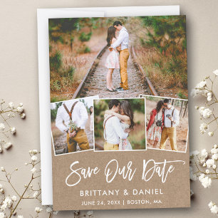 Brosse Script 4 Photo Enregistrer notre date Carte