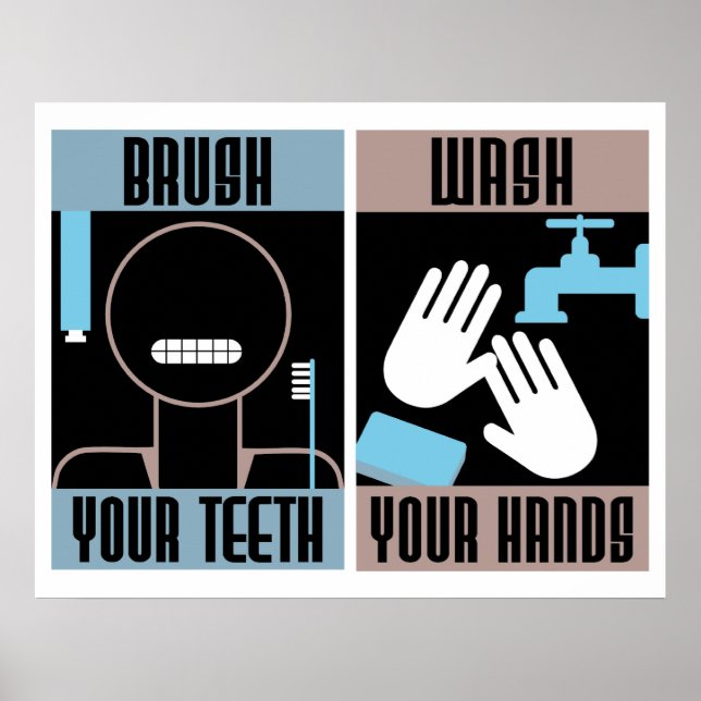 Brosse tes dents Lavez tes mains affiche rétro (Devant)