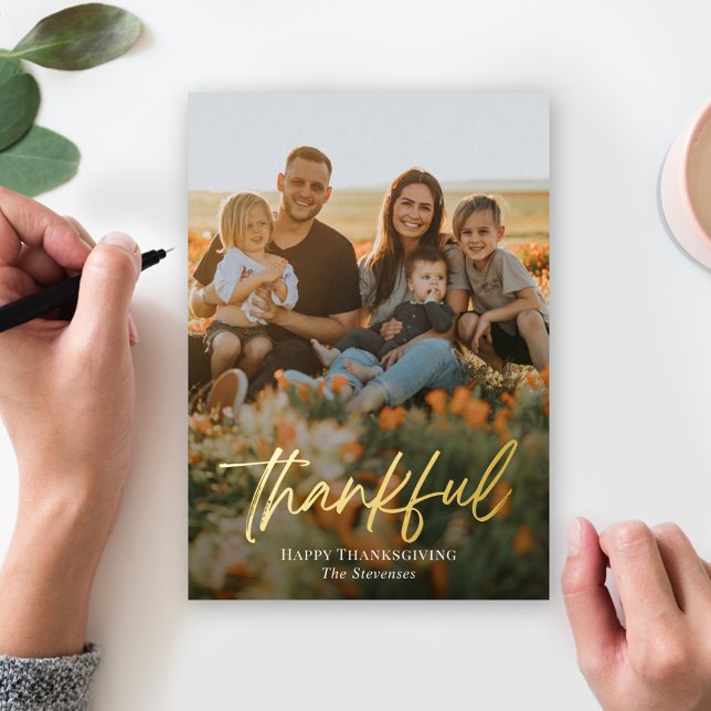 Brossé Thankful Foil Thanksgiving Carte photo (Créateur téléchargé)