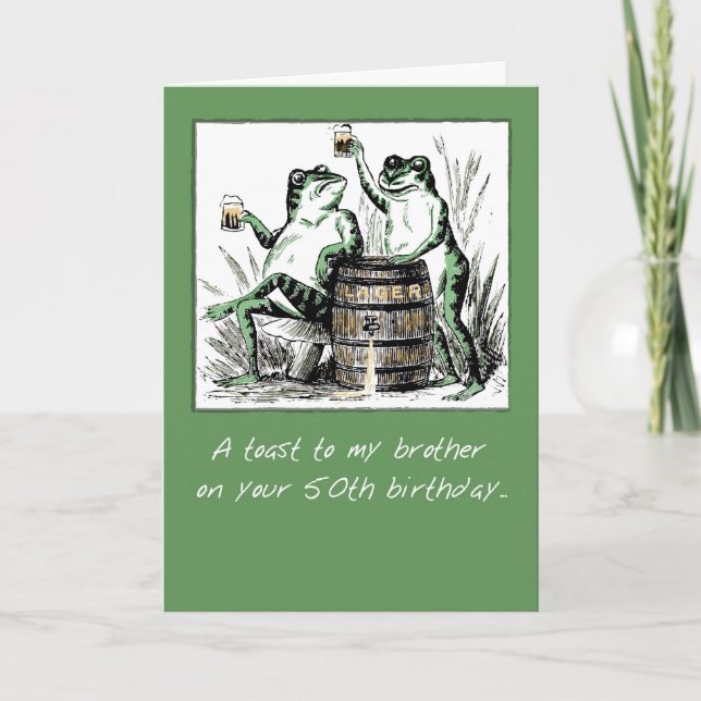 Brother, 50th Birthday, Frogs with Beer Card (Front)