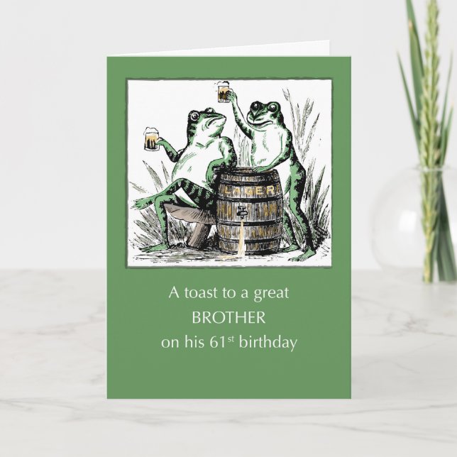Brother 61st Birthday Frogs Toasting with Beer Card (Front)