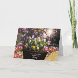 Brother and Family Happy Easter Basket of Tulips  Card