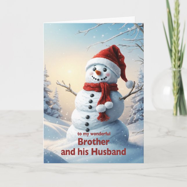 Brother and his Husband Christmas Snowman  Holiday Card (Front)