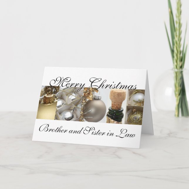 Brother and Sister in Law merry christmas gold on Holiday Card (Front)