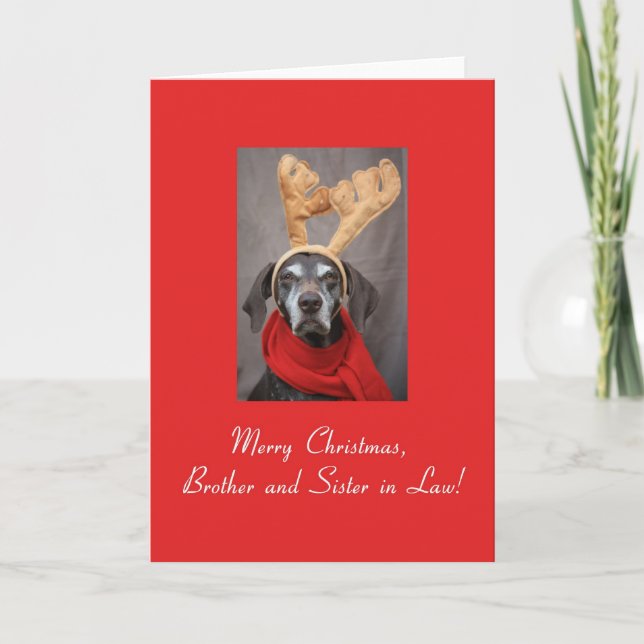 Brother and Sister in Law reindeer pointer merry x Holiday Card (Front)