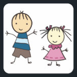 Brother And Sister Square Sticker<br><div class="desc">Brothers and sisters are as close as hands and feet,  collect their pictures form concord designs</div>