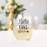Brother Bear Tribal Calligraphy Personalized Stemless Wine Glass<br><div class="desc">Hello Brother Bear! Customizable wine glass featuring tribal calligraphy. Personalize by adding your details. This brother bear wine glass is perfect for birthdays and holidays.</div>
