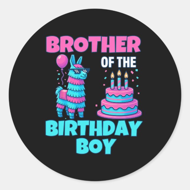 Brother Birthday Boy Llama Pinata Party Family Mat Classic Round Sticker (Front)