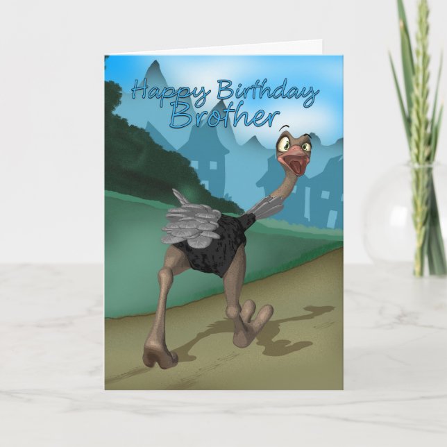 Brother Birthday Card - Cartoon Ostrich - Digital (Front)