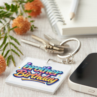 Brother Birthday Gift Colourful Rainbow Text Keychain