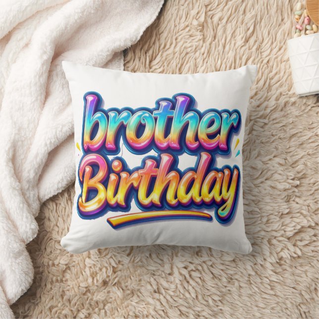 Brother Birthday Gift Colourful Rainbow Text Throw Pillow (Blanket)