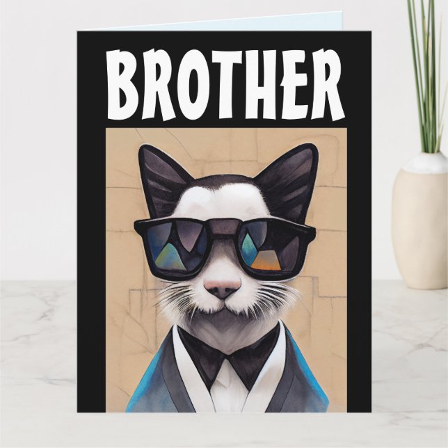 BROTHER COOL CAT BIRTHDAY GREETING CARD (Front)