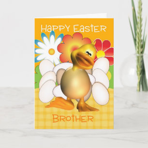 Brother Easter Card With Chick Eggs And Bright Flo