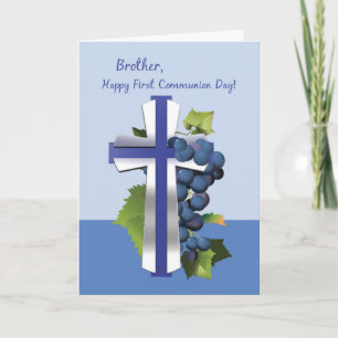 Brother First Holy Communion, Blue and Silver Cros Card